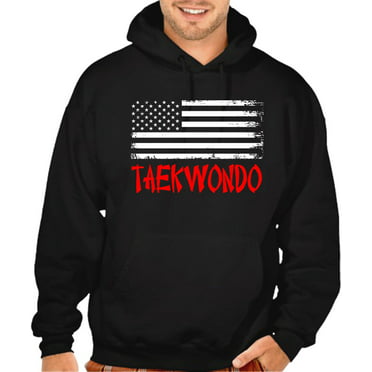 Interstate Apparel Mens Make Taekwondo Great Again TV7 Black/Charcoal Raglan Baseball Hoodie Sweater Black 